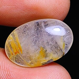 HANDMADE SMOOTH Golden Rutilated Quartz Cabochon Loose Gemstone Size - 21.5x14x6mm - 13.10 Cts Natural Golden Rutile Cabochon Rutile Stones