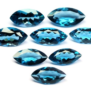 8 Pcs London Blue Topaz Gemstone, Blue Topaz Stone, London Topaz Crystal Stone, Marquise Topaz Jewelry Making - 17.20 Cts- 14x7mm - 12x6mm