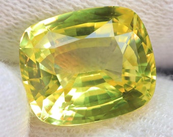 Zafiro amarillo sintético de 20,80 quilates - Forma cojín - Gemas de zafiro preciosas - Piedra de zafiro amarillo facetada - 16,20 x 14 x 9 mm
