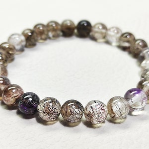 SUPER SEVEN GEMSTONE, Auralite Stone, Round Smooth Balls, Super 7 Bracelet Gemstone, Loose Gemstone, 73.10 Cts 7.5mm 7&quot; Inch Length