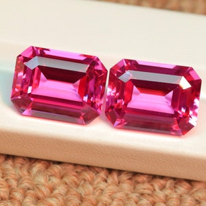 Lab Grown Pink Sapphire Gemstone - 14x10mm Rectangular Shape - Loose Faceted Pink Sapphire Stone - Lab Sapphire Gems