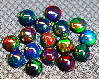 Natural Ethiopian Black Opal Gemstone - Black Opal Cabochon - Multi Fire Opal Loose Gemstone - Black Opal Round Stone