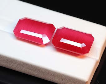 Lab Created Ruby Gemstone: 14x10mm Emerald Cut Loose Stone