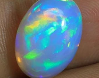 4.50 Cts Authentic Ethiopian Opal Gemstone - Rainbow Flashy Opal Gems - Oval Shape - Smooth Natural Cabochon Ethiopian Opal 15.5x11x6mm