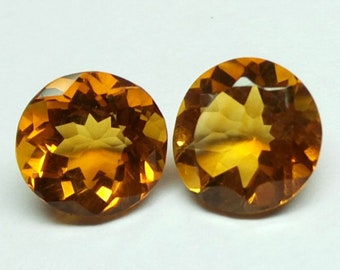 8mm Citrine Round Pair, Matched Pair Citrine Gemstone, Citrine 8x8mm Round, Citrine Stone