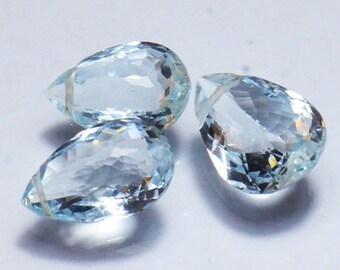 Faceted Aquamarine Pear Gemstone: 3-Piece Lot (12.5x8mm to 11x7.5mm)
