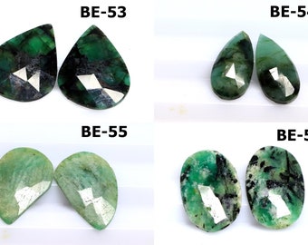 Emerald Rose Cut Cushion Pair Size 8x11x4 mm Cabachon Loose Parcel Raw Emerald Loose Gemstone Cabochon Slice Matched Gemstone Pair