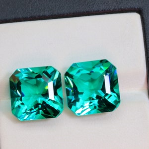 Pair Colombian Emerald Square Unique Cut - 12mm Square Best For Jewelry Making Stone - Lab Created Emerald Stones - Synthetic Glass Stone