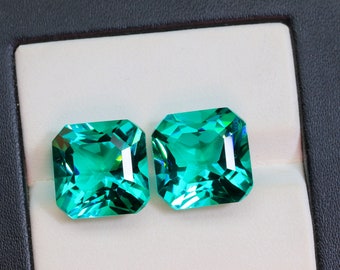 Pair Colombian Emerald Square Unique Cut - 12mm Square Best For Jewelry Making Stone - Lab Created Emerald Stones - Synthetic Glass Stone