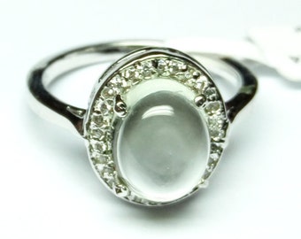 Prasiolitgrön ametistring: Handgjord 925 sterlingsilverring med CZ, storlek 7