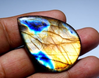 Large Pear Labradorite Cabochon: Yellow Flash Stone (35x25x7 mm)