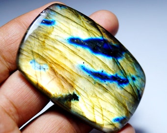 Large Multi Flash Labradorite Gemstone: Cushion Cabochon (69x46x9 mm)