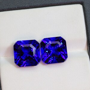 10mm Blue Sapphire Quartz Gemstone Pair: Lab Created Synthetic Stone