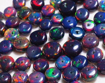 3-4mm Natural Black Opal Rondelle Beads, Red Multi Fire Ethiopian Opal, Opal Stone, Smooth Rondelle Beads, Loose Gemstone, 3-4mm