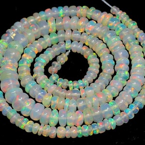 Multi Fire Opal Beads, Opal Beads Necklace, Opal Smooth Rondelle Beads, Ethiopian Opal Gemstone, Opal Jewelry, 3-5.5mm 16&quot; Inch Length