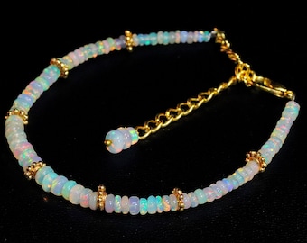 Welo Fire Opal Beads Bracelet Jewelry, Ethiopian Opal Rondelle Beads, Drill Beads Bracelet, Opal Gemstone, 3-4mm Full Length  8" Inch