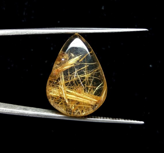 Golden Rutilated Quartz Gemstone: Pear Cabochon, 13.25 Carat