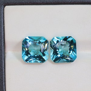 10mm Paraiba Tourmaline Quartz Gemstone: Square Cut Synthetic Stone Pair
