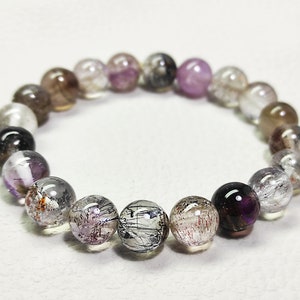 Super 7 Stone Round Smooth Bracelet, Round Gemstone, Melody Super Seven Stone, Loose Round Beads 107 Cts 9x9mm 7&quot; Inch Length