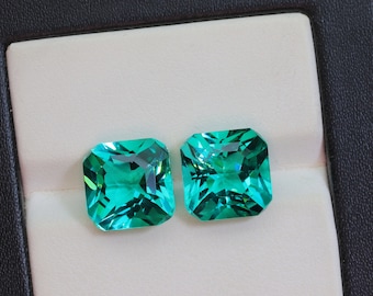 Pair Colombian Emerald Square Unique Cut - 10mm Best For Jewelry Making Stone - Lab Created Emerald Stone - Synthetic Glass Stone