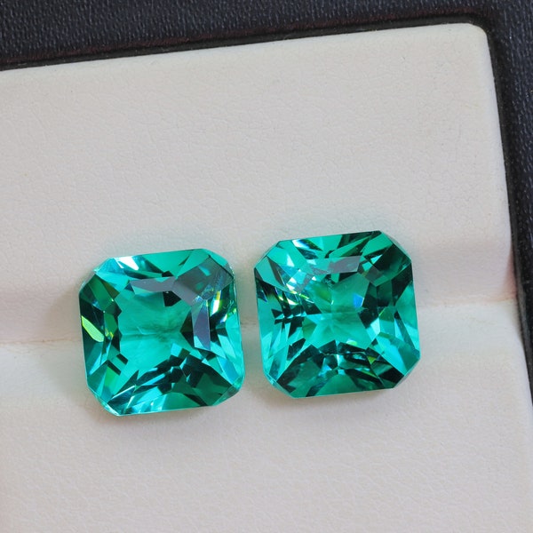 Pair Colombian Emerald Square Unique Cut - 10mm Best For Jewelry Making Stone - Lab Created Emerald Stone - Synthetic Glass Stone