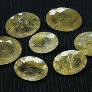 Faceted Oval Golden Rutilated Quartz Loose Gemstone Lot (7 Pieces, 10-18mm)