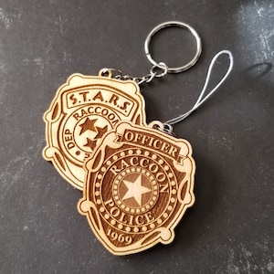 Resident Evil RCPD badges - 1- or 2-sided wood pendant - keychain or charm option
