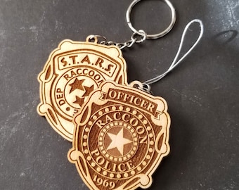 Resident Evil RCPD-badges – 1- of 2-zijdige houten hanger – sleutelhanger of bedeloptie