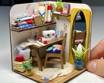 DIY Miniature Sewing Room Kit | 1:24 Scale | Handmade Miniature Dollhouse Kit