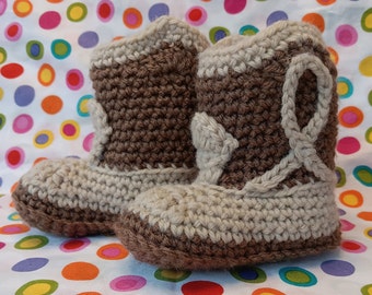 Baby Cowboy Boots Crochet US Size 4, Up to 12 months, 4.5" Booties