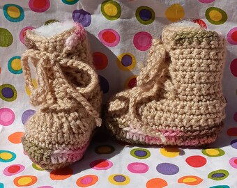 Baby Combat Boots Pink Camo Crochet US Size 3, 0-3 months, 4" Booties