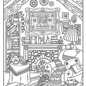 Cozy Fireside Coloring Page / LM Montgomery quote  / PDF printable download