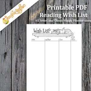 Wunschliste lesen / Bücher / Bullet Journal / Planer / Sofort Download Printable PDF / Coloring / Katzen