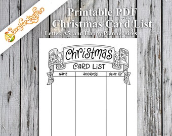 Christmas Card List / Bullet Journal Planner Insert PDF Printable Instant Download