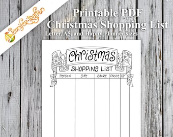 Christmas Shopping List / Bullet Journal Planner Insert PDF Printable Instant Download