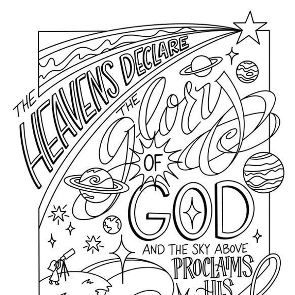 The Heavens Declare coloring page / Bible Quote /  PDF printable download