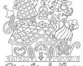 Gingerbread House / Christmas Coloring Page / Kids Holiday / Slugs and Bugs / Printable Download PDF
