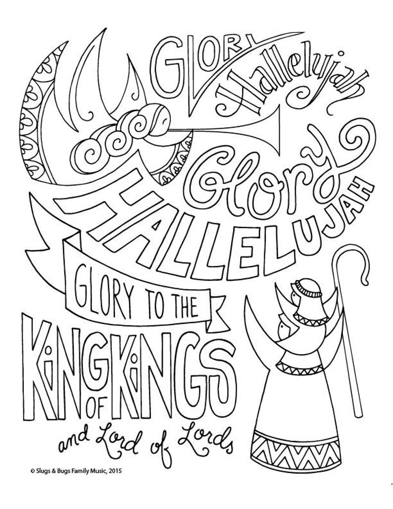 Glory Hallelujah Shepherd Dad / Christmas Coloring Page / Angels / Kids Holiday / Slugs and Bugs / Printable Download PDF image 1