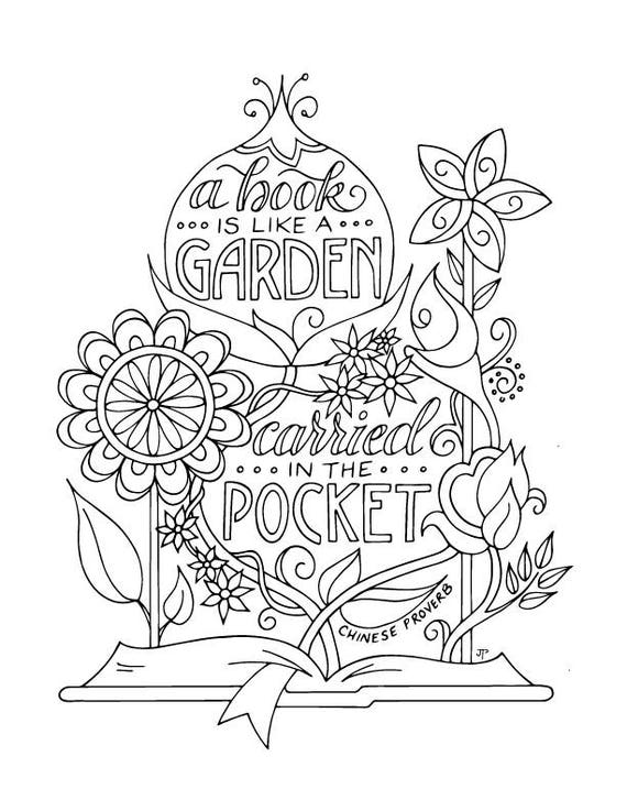 Book Garden Coloring Page / Planner Bullet Journal Insert / Instant  Download Printable PDF / Reading Quotes