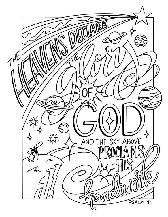 the heavens declare coloring page bible quote pdf etsy canada