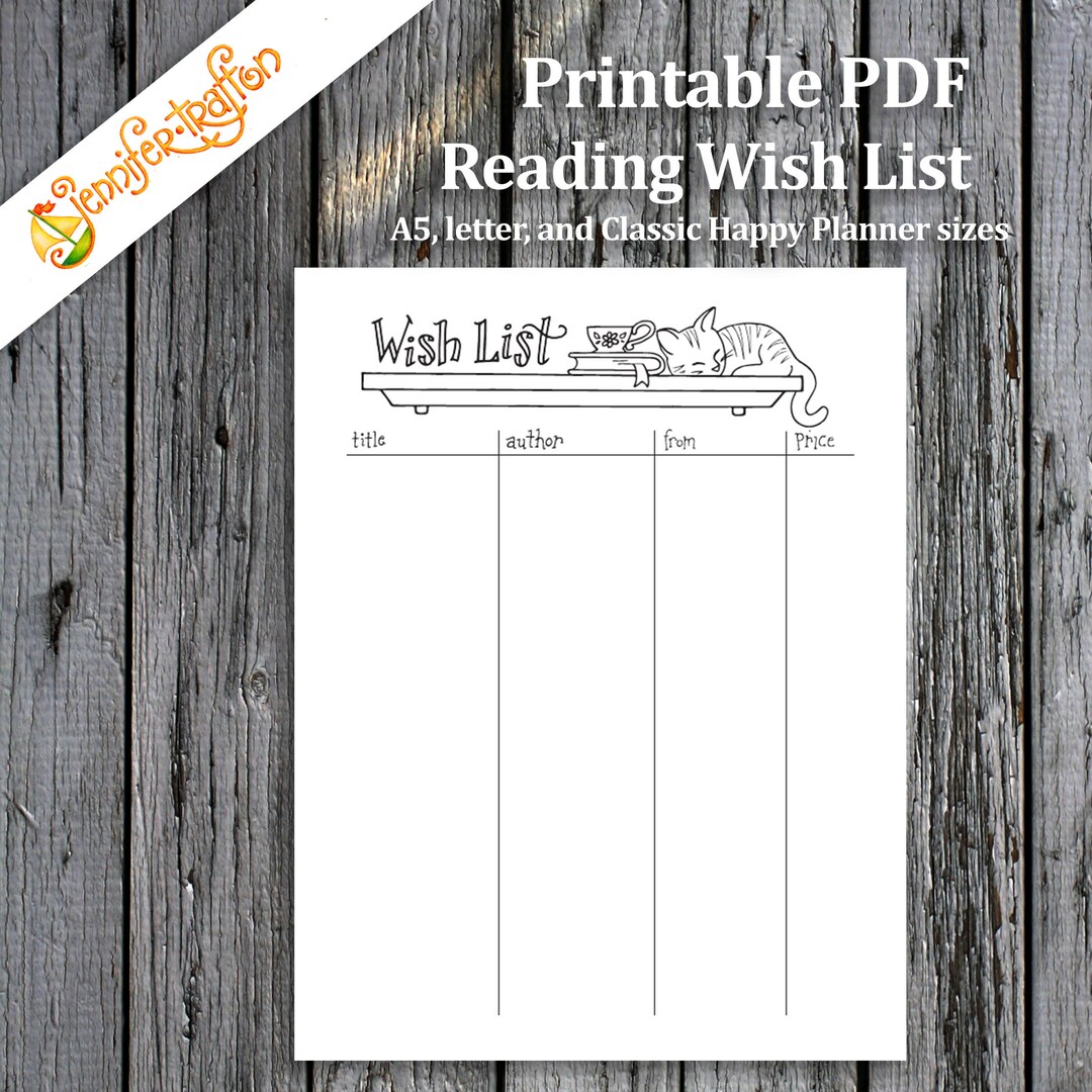 Reading Wish List / Books / Bullet Journal / Planner / Instant Download ...