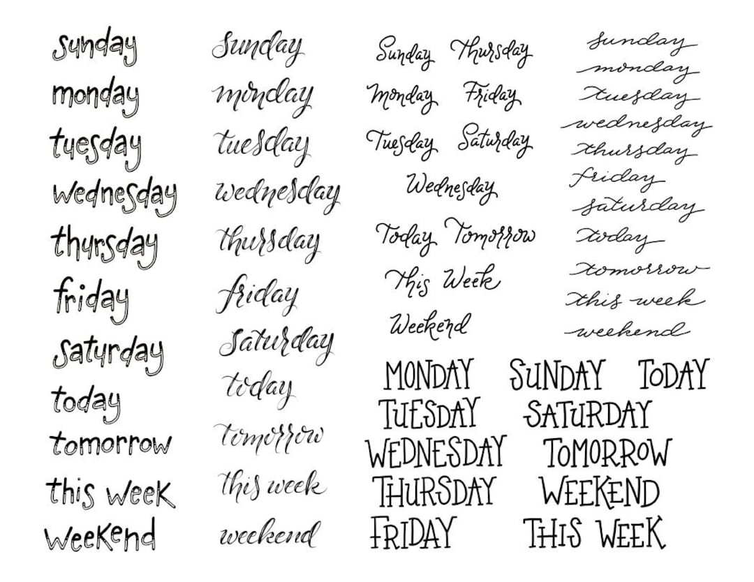 Days of the Week Stickers / Bullet Journal Planner / Printable PDF Download - Etsy days-of-the-week-stickers-bullet-journal-planner-printable-pdf-download-etsy