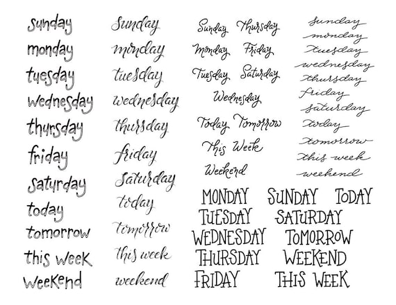 Days of the Week Stickers / Bullet Journal Planner / Printable PDF Download