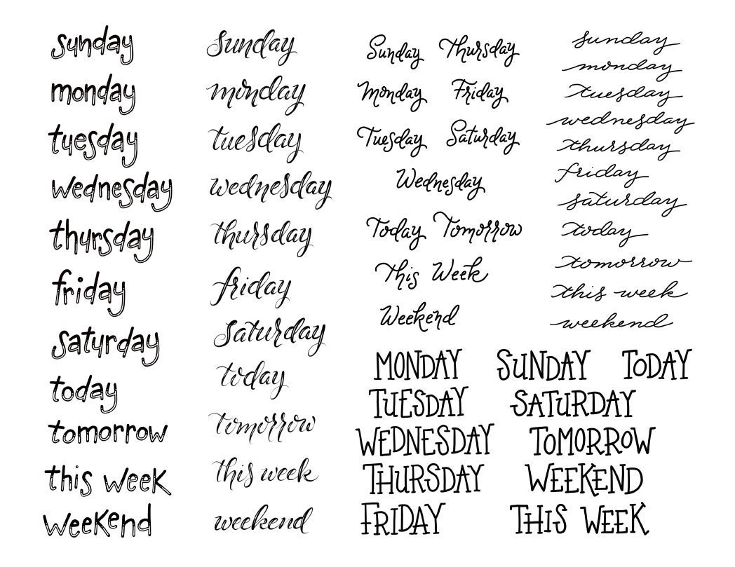 Days of the Week Stickers / Bullet Journal Planner / Printable PDF Download  