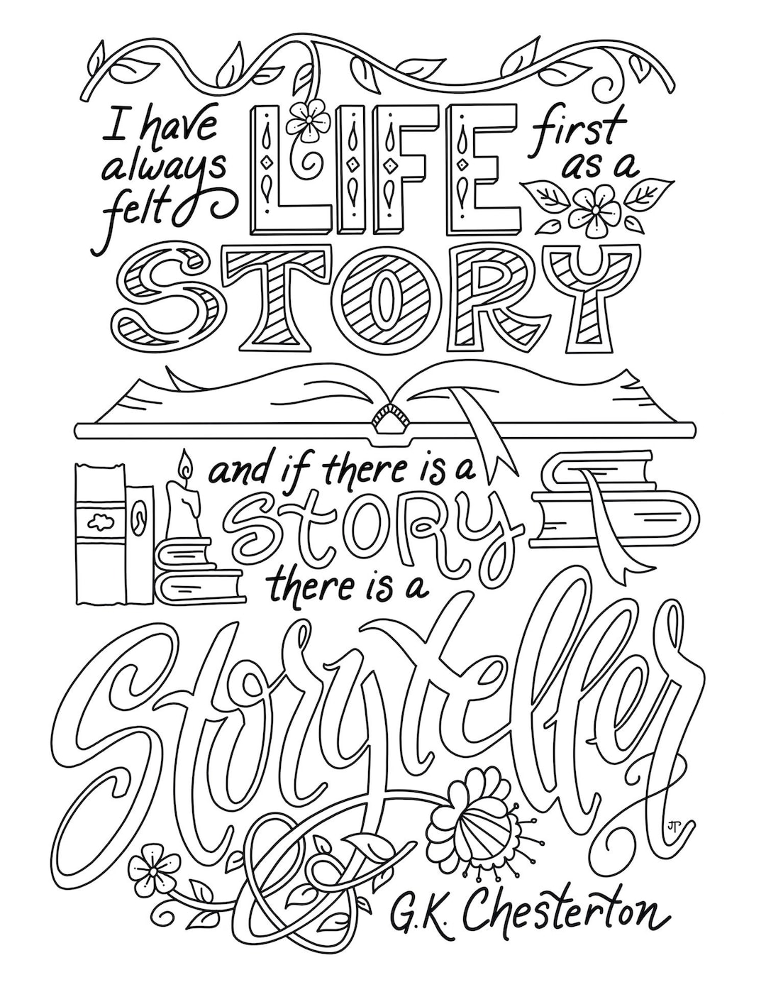 G. K. Chesterton Life as a Story Quote / Adult Coloring / Kids Coloring ...
