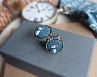 Puffin Cuff links. Fabric Cufflinks. Men's cufflinks. Premium Men's gifts. Shirt accessories. Cufflinks. Menswear. Puffin gifts.