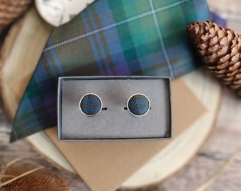 Isle of Skye Tartan Cufflinks: Scottish Wool, Stainless Steel