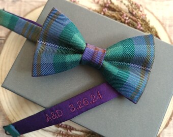 Gepersonaliseerde Isle of Skye Tartan Bowtie. Schotse Tartan strikjes. Wollen strikjes voor heren. Heren strikjes. Dassen/manchetknopen/zakvierkantjes