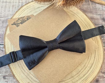 Personalised Black Bow Tie: Embroidered Satin Bowtie, Groomsmen Gift.