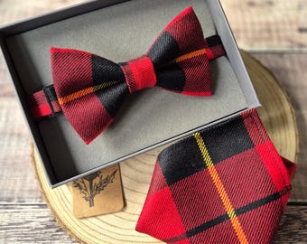 Wallace Tartan Wool Bow Tie: Tartan Cufflinks. Scottish Neckwear